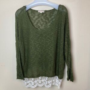 ITS OUR TIME OFF SHOULDER SWEATER W/ LACE TRIM